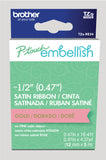 Brother PTouch Embellish Gold Print on Pink Satin Ribbon TZERE34 ~ Wide x ~13.1 Long for use with PTouch Embellish Ribbon &