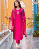 Anni Designer Women'S Silk Blend Straight Embroidered Kurta With Pant & Dupatta (Premium Pink-Vks05_L_Pink_Large),Pink,L,,,