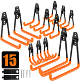QcoQce 15 Pack Garage Hooks Heavy Duty with 2 Extension Cord Straps,Garage Storage Hooks, Wall Mount Hooks, Garage Organization 