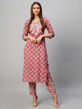 Anni Designer Women'S Cotton Blend Straight Printed Kurta With Pant (Gabri Pink_Xl_Pink_X-Large),Pink,XL,,,