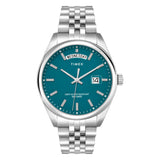 Timex Legacy Analog Watch For Man With Green Round Dial & Silver Stainless Steel Bracelet Band Water Resistant Men'S Wrist Watch