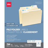 Office Depot White Permanent Inkjet/Laser File Folder Labels, 2/3in. x 3 7/16in., White, Pack of 750, 50500040011