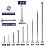 #12 x 2 Sheet Metal Screws 100PCS 410 Stainless Steel Hex Washer Head Fast Self Tapping Screws by SG TZH