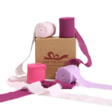 Pretty Jolly Pink Purple Chiffon Ribbon for Gift Wrapping 4 Rolls 1 1/2 Inch x 5Yd Silk Ribbons Handmade Fringe Fabric Ribbon fo