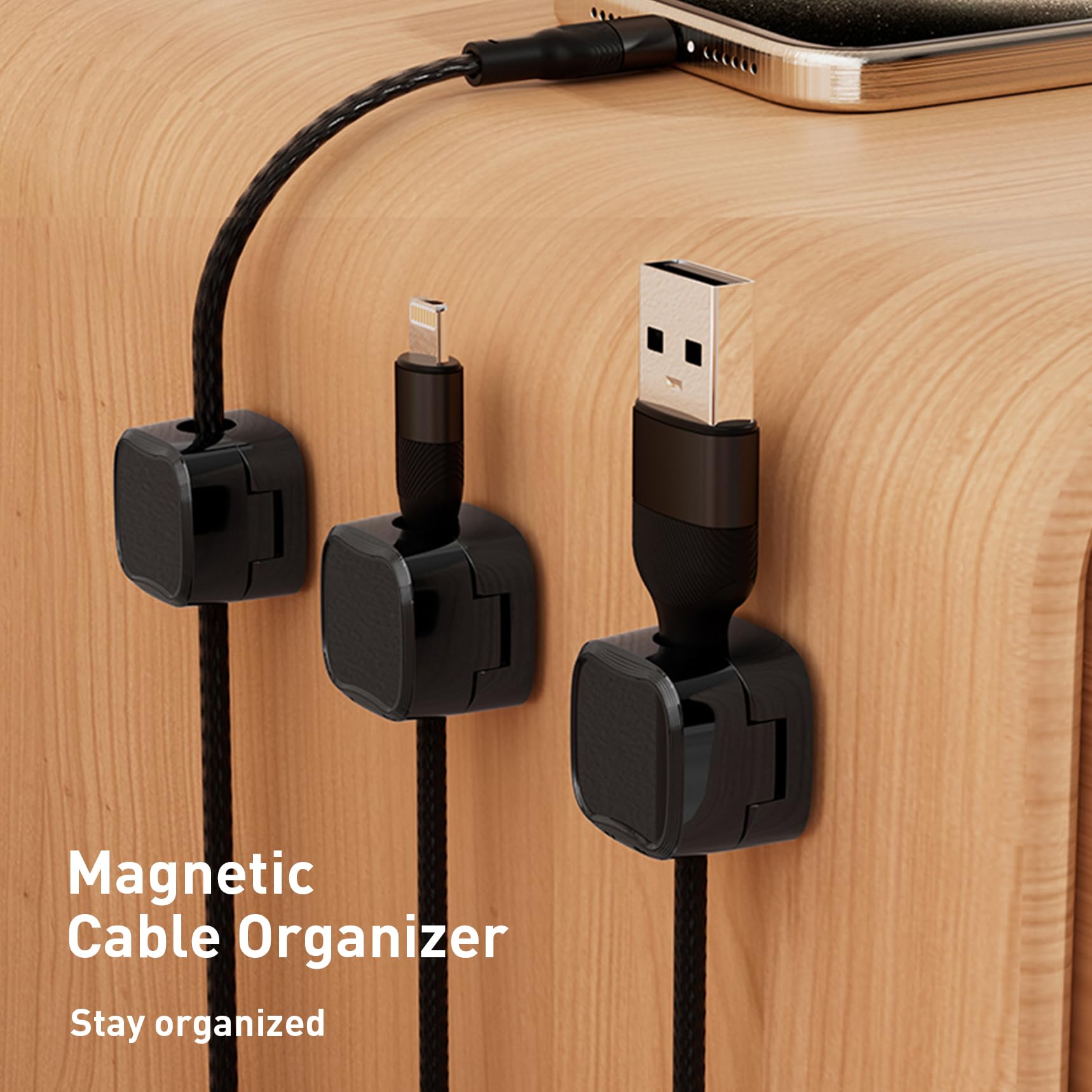 12 Pack Cable Clips, Cord Organizer, Cord Holder for Nightstand, Magnetic Cord Organizer, Strong Adhesive Charging Cable Keeper,