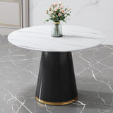 Vohuai Round Dining Table,45 ' 'Faux Marble Dining Table for 4-6,Modern Kitchen Table with Stable Base,Space Saving Dinner Table