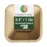 Charity Leaf Disposable Palm Leaf 2.5 Square Mini Bowl (100 pcs) Dipping Bowls | Bamboo Like| All Natural and Biodegradable | Ch
