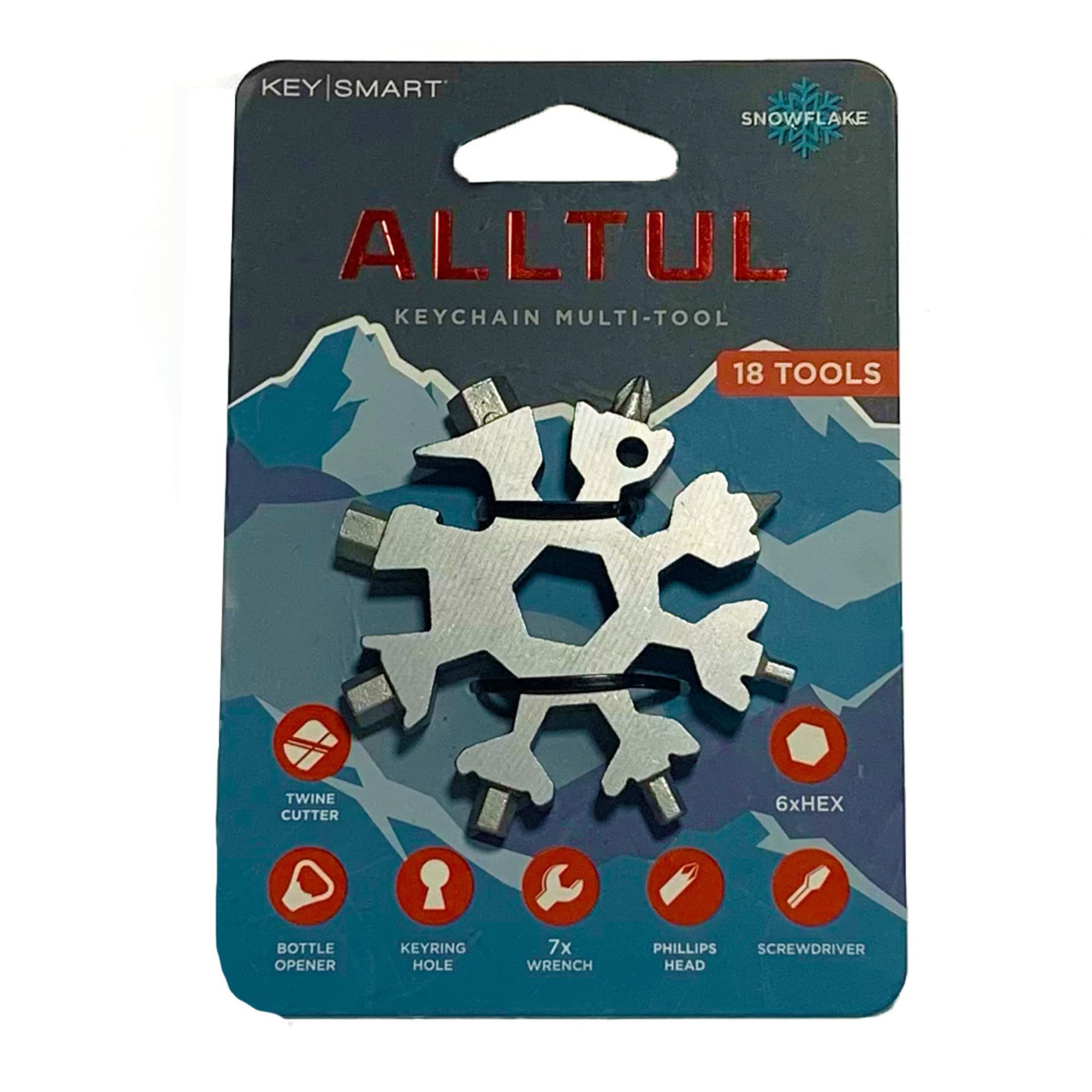 Alltul Snowflake MultiTool by KeySmart - 18 in 1 Mini Snowflake Pocket Tool - Stainless Steel Mini Multitool for Outdoor Sports,