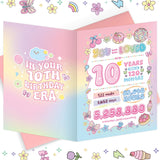 TSVATE 10th Birthday Card, Pink Dreamy Rainbow Happy 10 Year Old Birthday Card, Cute 10th Birthday Decorations for Girl, Gifts f