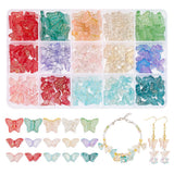 PH PandaHall 180pcs Glass Butterfly Beads, 15 Styles 3 Sizes Glass Bead Charms Transparent Spray Painted Butterfly Beads Loose S