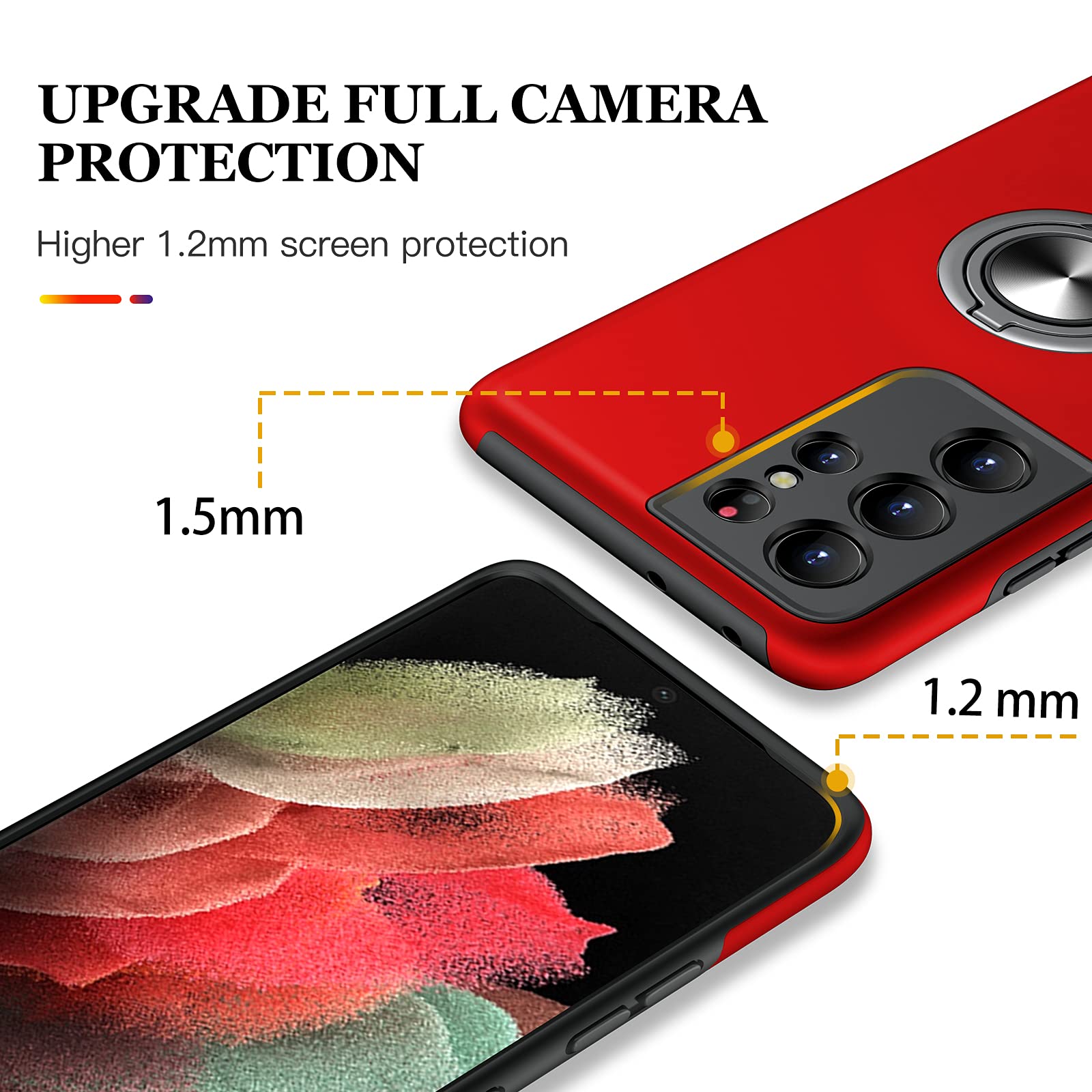 JAME for Samsung Galaxy S21 Ultra Case, Slim Soft Bumper Protective Case for Samsung S21 Ultra Case, with Invisible Ring Holder