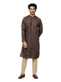 Manyavar Mens Black Cotton Kurta Churidar Set