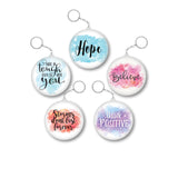 D2C Motivational Quote Printed Keychain Set of 5 | 58mm Round Key ring Combo Hope, Believe, Think Positive | Watercolor Design
