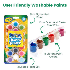 Kids Painting Set, Washable Paint for Kids 18 Paint Pots, 6 Paintbrushes Ultiamte Washable Painting Set for Kids Art, Crafts