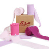 Pretty Jolly Pink Purple Chiffon Ribbon for Gift Wrapping 4 Rolls 2 Inch x 5Yd Silk Ribbons Handmade Fringe Fabric Ribbon for Fl