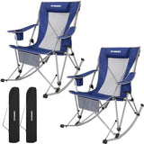 FUNDANGO Rocking Camping Chair, 2 Pack High Mesh Back Portable Folding Camp Chairs with Pillows, Cup Holder and Carry Bag for La