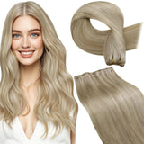 LaaVoo Weft Hair Extensions Human Hair 24 Inch Blonde Sew in Hair Extensions Real Human Hair Blonde Highlight Hair Weft Extensio