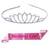 Curated Cart Lotus Crown Headband With Soft Satin Pink Birthday Girl Sash, Adjustable, Elegant Tiara, Perfect For Birthday Parti