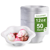 [50 COUNT]12 oz Disposable Floral White Paper Bowls - Acanthus Collection Natural Sugarcane Bamboo Fibers Bagasse Eco Friendly E
