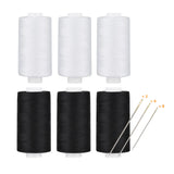 All Purpose Thread Polyester 3 White 3 Black, 400 Yards Each with 16 Needles for Hand Sewing, and Thread for Quilting Piecing Se