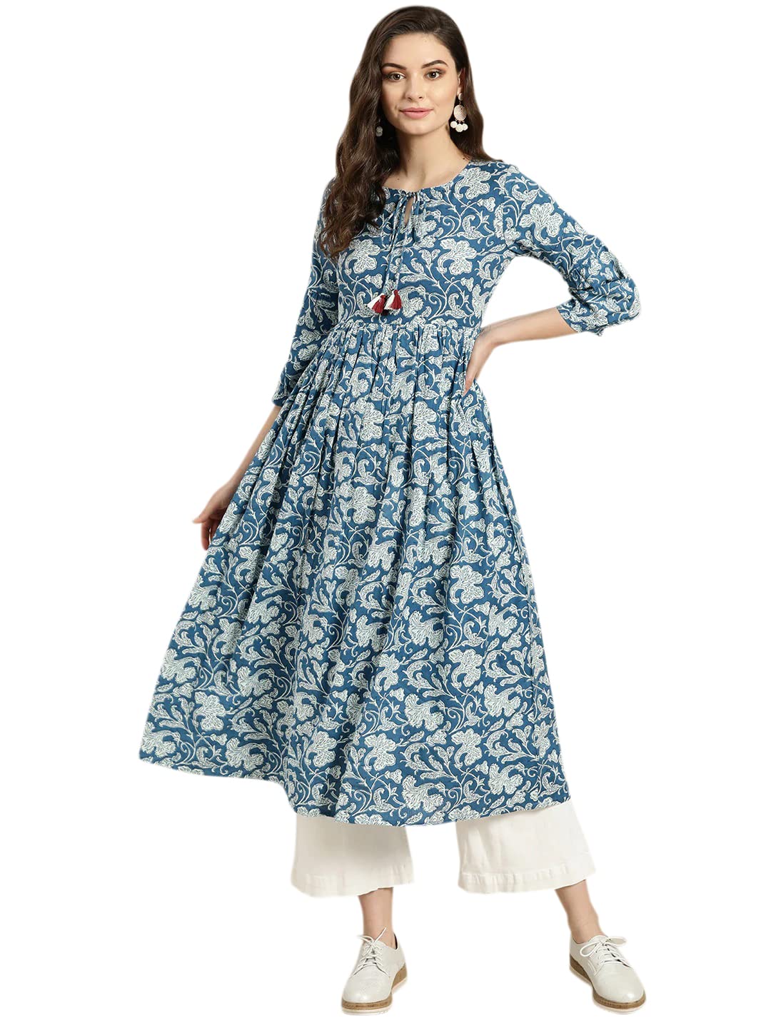 Anni Designer Women'S Cotton Blend Anarkali Kurta (Fulkali Blue_Xxl_Blue_Xx-Large),Blue,2XL