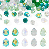 Boutigem 50Pcs Green Faceted Glass Teardrop Beads Electroplate Transparent Crystal Teardrop Charm Beads Top Drilled Drop Spacer 
