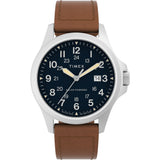 Timex Expedition Field Post Analog Watch For Man With Blue Round Dial & Brown Leather Strap Band Water Resistant Men'S Wrist Wat