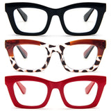 REAVEE 3 Pack Oprah Style Reading Glasses for Women Blue Light Blocking, Oversized Cute Square Fashion Computer Readers with Spr