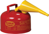 Eagle 2.5 Gallon Type I Red Safety Gas Can for Gasoline with Flame Arrester, Self-Closing Lid, and F-15 Funnel, Made in the USA,