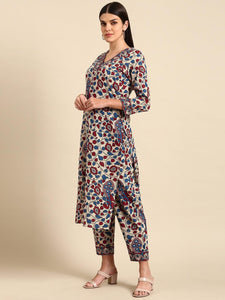 Gosriki Women'S Rayon Blend Straight Printed Kurta With Pant (Nakari Cream-Gs_Xl_Cream_X-Large),Cream,,B0CYGP71HQ