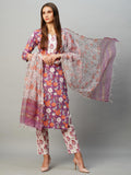 Anni Designer Women'S Cotton Blend Straight Printed Kurta With Pant & Dupatta (Banana Violet-Kbv_Xl_Purple_X-Large),Violet,XL,,,