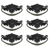 Antrader 6pcs Metal Antique Style Cabinet Drawer Wood Case Floral Rim Pull Handle Knobs Bronze Tone 2.8 x 1.8, Hole to Hole: 2.5