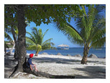 Tourist Resting Under Palm Trees On Beach At Palmetto Bay, Roatan Island, Honduras-Paper Art-26,,X20,,