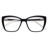 AMOMOMA Trendy TR90 Oversized Blue Light Reading Glasses Women,Stylish Square Cat Eye Glasses AM6031C1 with Black Frame 2.0 x