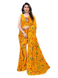 Satrani Womens Floral Printed Georgette Saree with Blouse Piece (1955ST349_Yellow)