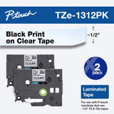 Brother Tape, Retail Packaging, 1/2 Inch, Black on Clear, 2 Count (Pack of 1) (TZe1312pk)