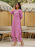 Anni Designer Women'S Cotton Blend Printed Straight Kurta With Pant (2K-Pink_S_Pink_Small),Pink,S,Cotton Blend,Regular,