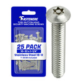 Fastenere Torx Security Machine Screws 1032 x 11/4 (25Pack) Stainless Steel, TamperResistant, Button Head Screws, Bolt Sc