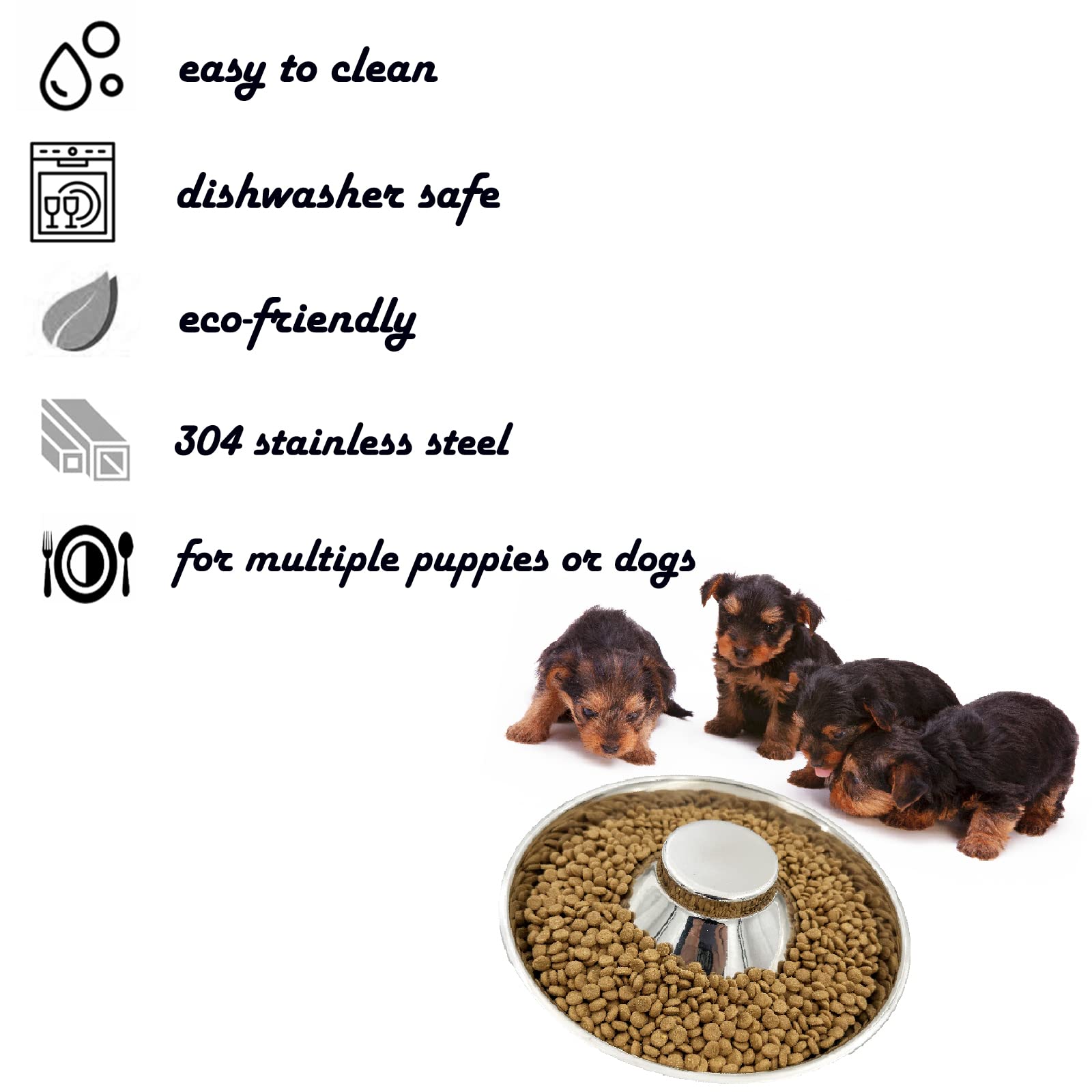 Puppy Dog Bowl, Stainless Steel Multiple Puppies Feeder, Dogs Basic Food and Water Bowls Weaning Dish for Small, Medium and Larg