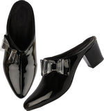 Shoetopia Womens/Girls Black Block Mules With Bows-Eu41,Black,8,B09GNCFCBV
