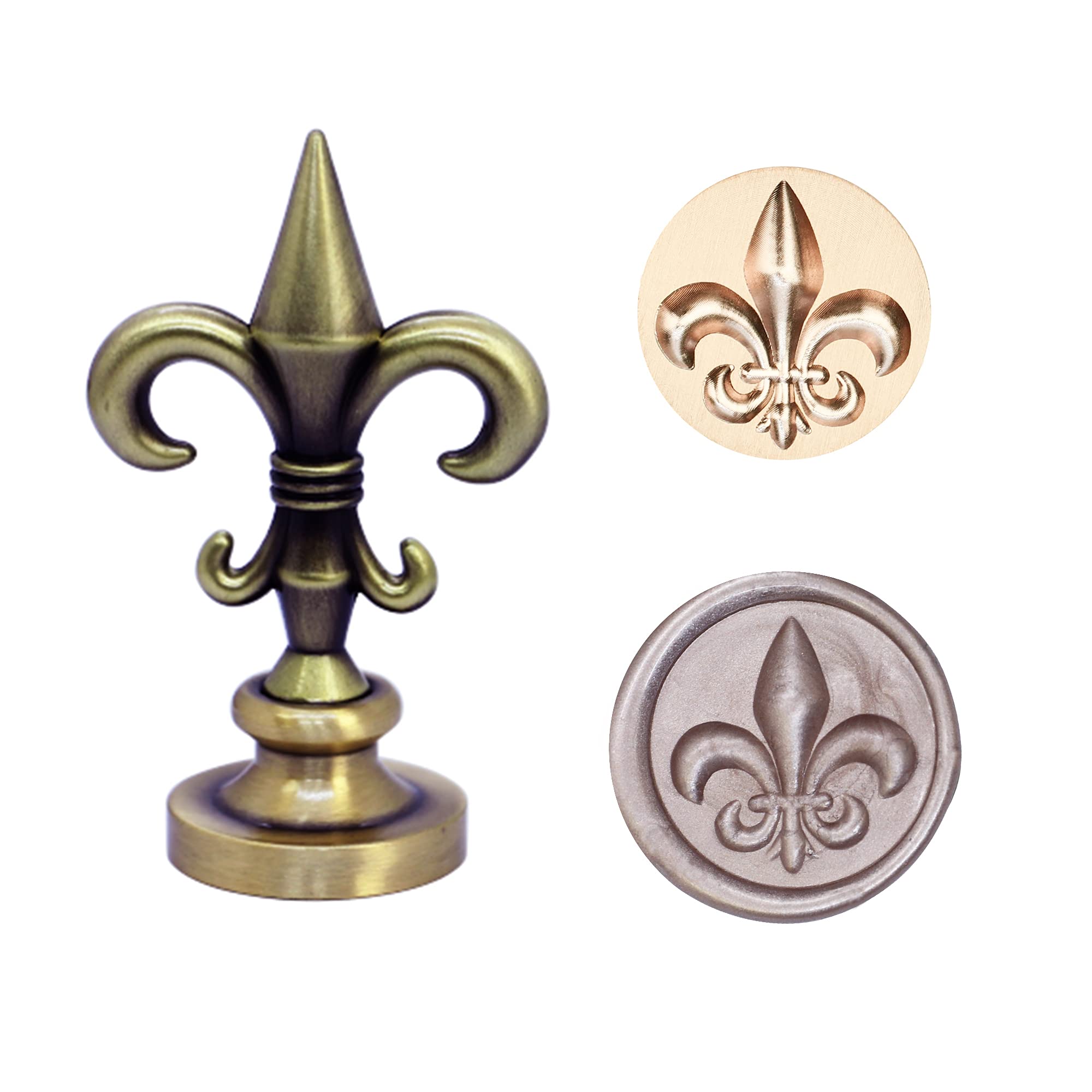SWANGSA 3D Wax Seal Stamp Fleur De Lis, Vintage Flower Electroplated Bronze Handle Sealing Stamp for Wedding Party Invitations G