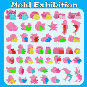 Play Sand Kit, 54Pcs Sandbox Toys Set for Boys Girls, 3lbs Magic Pink Sand, Mold Tools, Inflatable Tray, Storage Box, Funny Birt