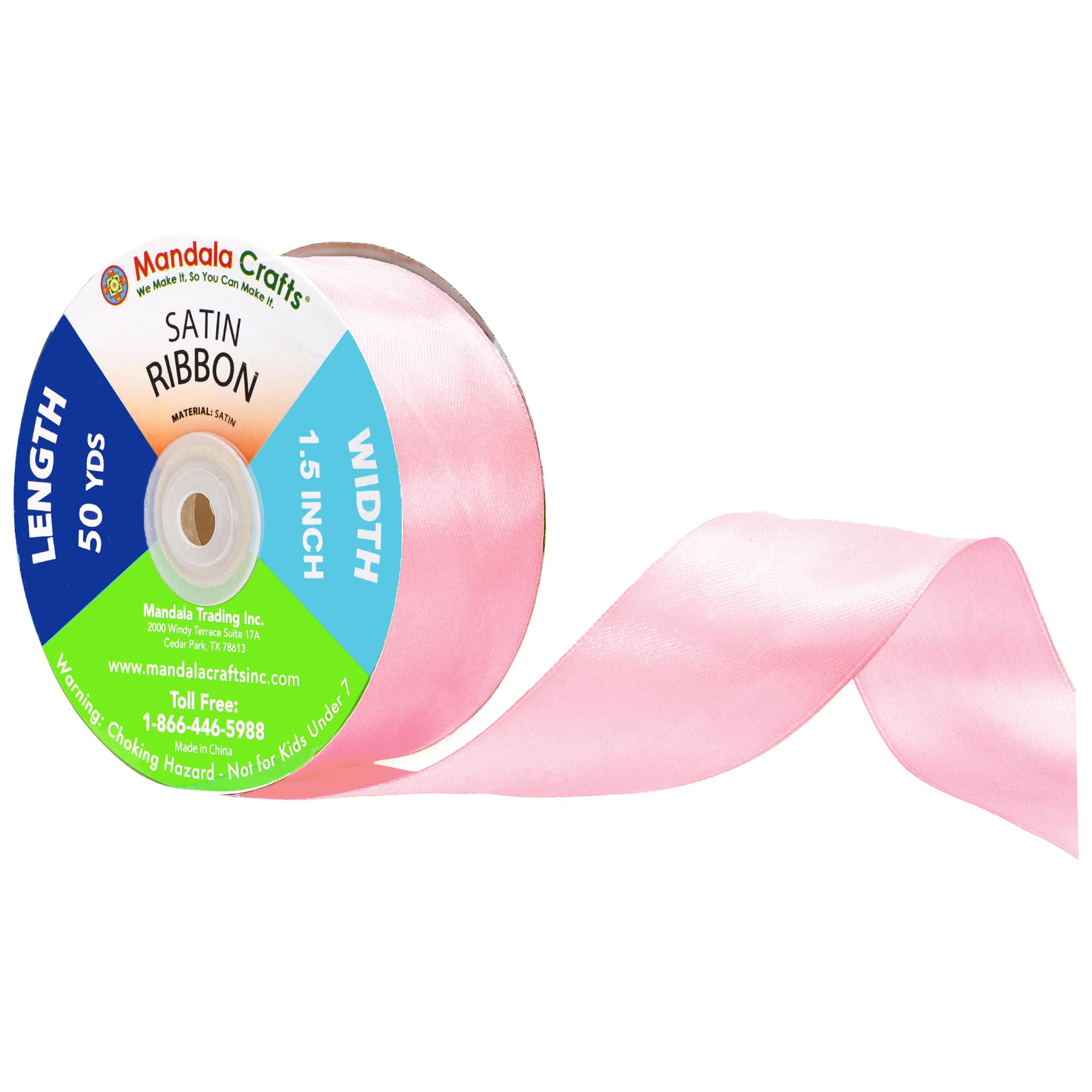 Mandala Crafts Baby Pink Satin Ribbon for Crafts - 50 Yards 1.5 Inch Wide Fabric Ribbons for Gift Wrapping, Flower Bouquets, Hai
