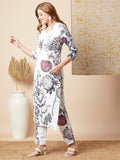 Gosriki Women'S Rayon Blend Straight Printed Kurta With Pant (Satyapra White-Gs_M_White_Medium),White,,B0DBLYNX8P