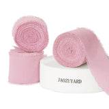 JaoZuyard Pink Ribbon 1-1/2 Inch x 3 Rolls Total 21 Yards Pink Handmade Fringe Chiffon Silk Ribbon for Wrapping Christmas Weddin
