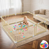 Wooden Baby Playpen - 65 65 25 Inch Wood Playpen for Babies and Toddlers with 30 Ocean Ball - Baby Gate Easy to Assemble Indoo