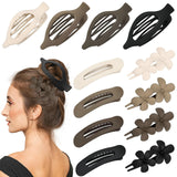 12 Pcs Neutral Colors Flat Hair Clips, YINGFENG Flat Claw Clip for Women, Matte Non-Slip Flower Claw Clips for Thin Thick Hair, 