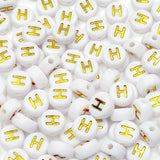 100PCS Letter Beads Acrylic Alphabet Beads for Jewelry Making Bracelets Necklaces 4x7mm Gold White Round Letter Beads H