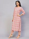 Anni Designer Women'S Cotton Blend Printed Straight Kurta With Pant (Achu Pink_Xxl_Pink_Xx-Large),Pink,2XL,Cotton Blend,Regular,Pants