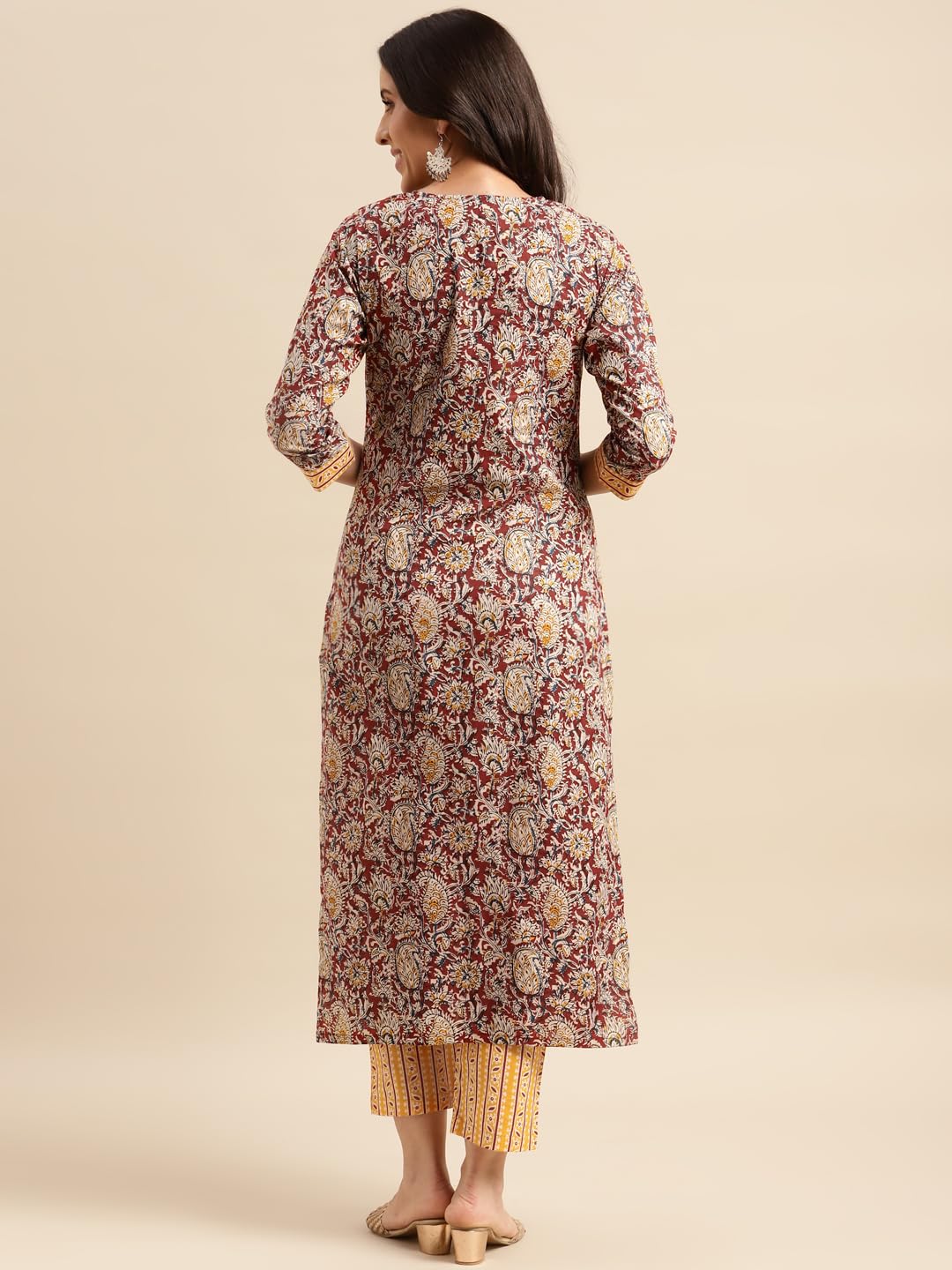 Anni Designer Women'S Cotton Blend Printed Straight Kurta With Pant (Kalam Red_Xxl_Red_Xx-Large),Red,2XL,Cotton Blend,Regular,Kurta